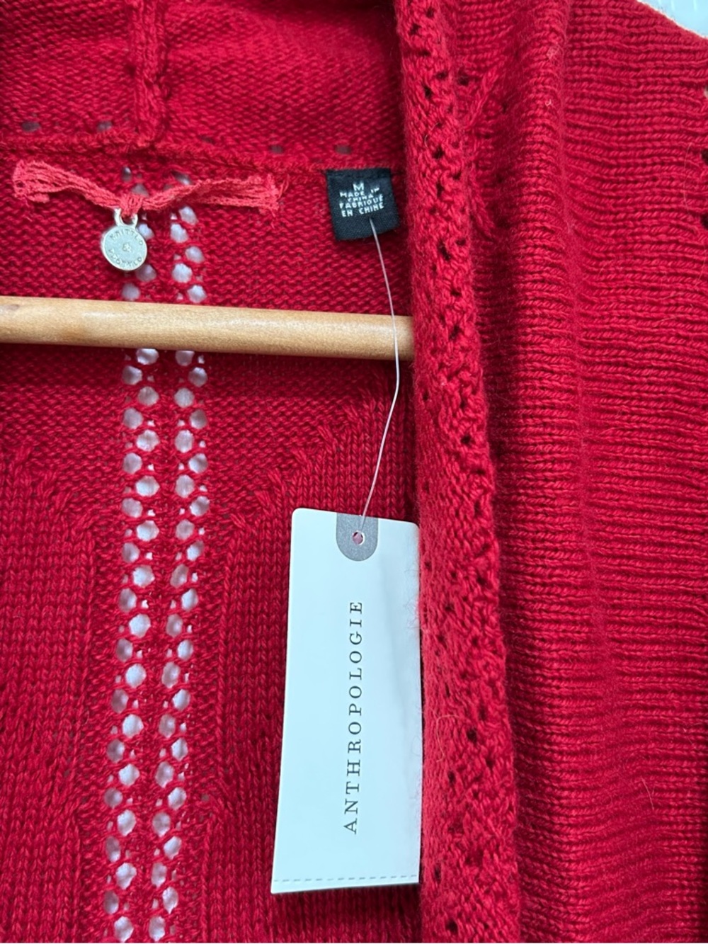 Anthropologie Vibrant Red Openwork Knit Cardigan